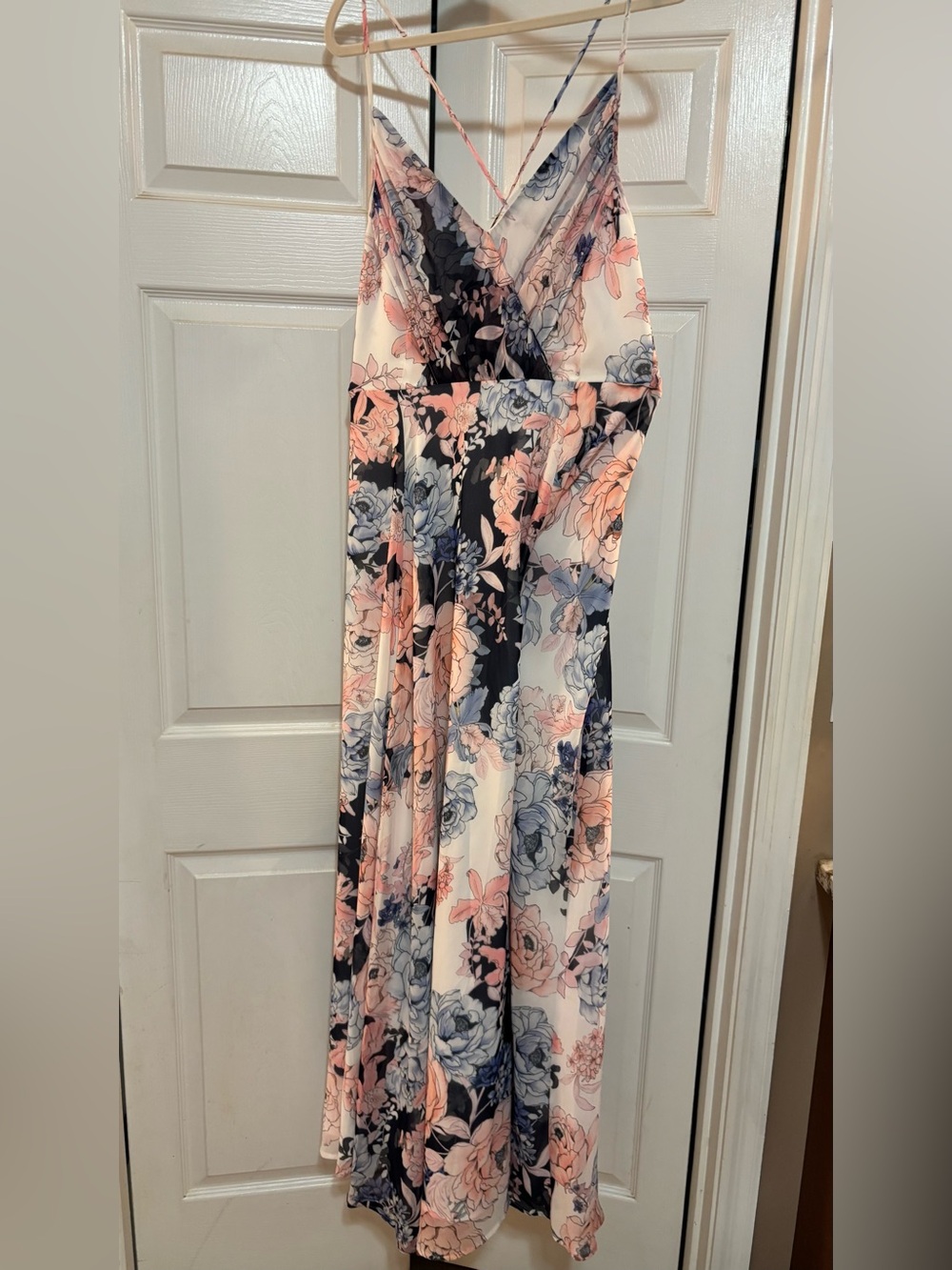 Floral V-Neck Maxi Skirt in Blush and Navy